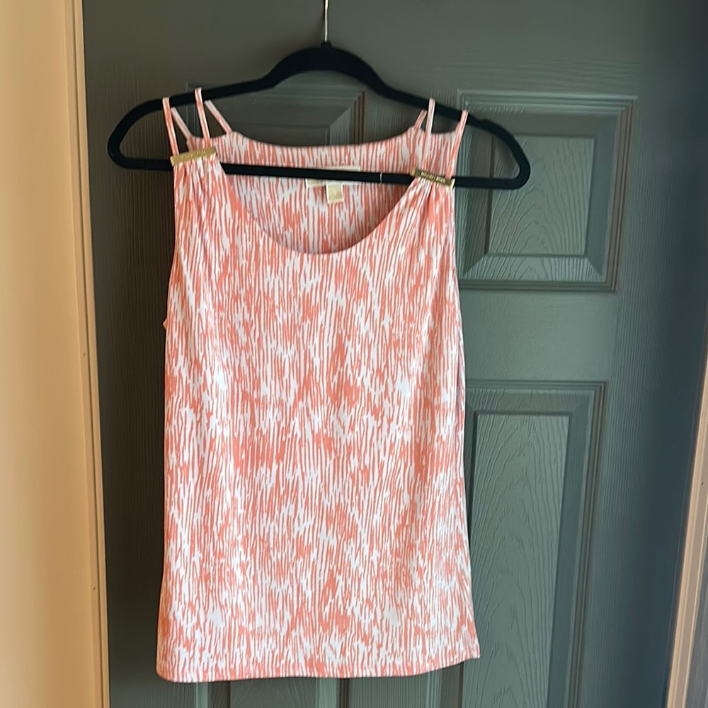 Michael Kors Pink and White Smocked Sleeveless Tank Top